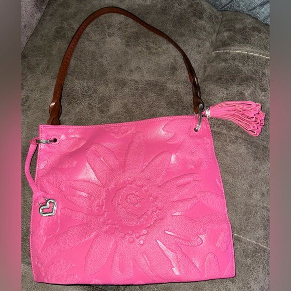 RARE Brighton Zini Piper Slim Shoulderbag. Pink leather with embossed flower - Picture 3 of 10